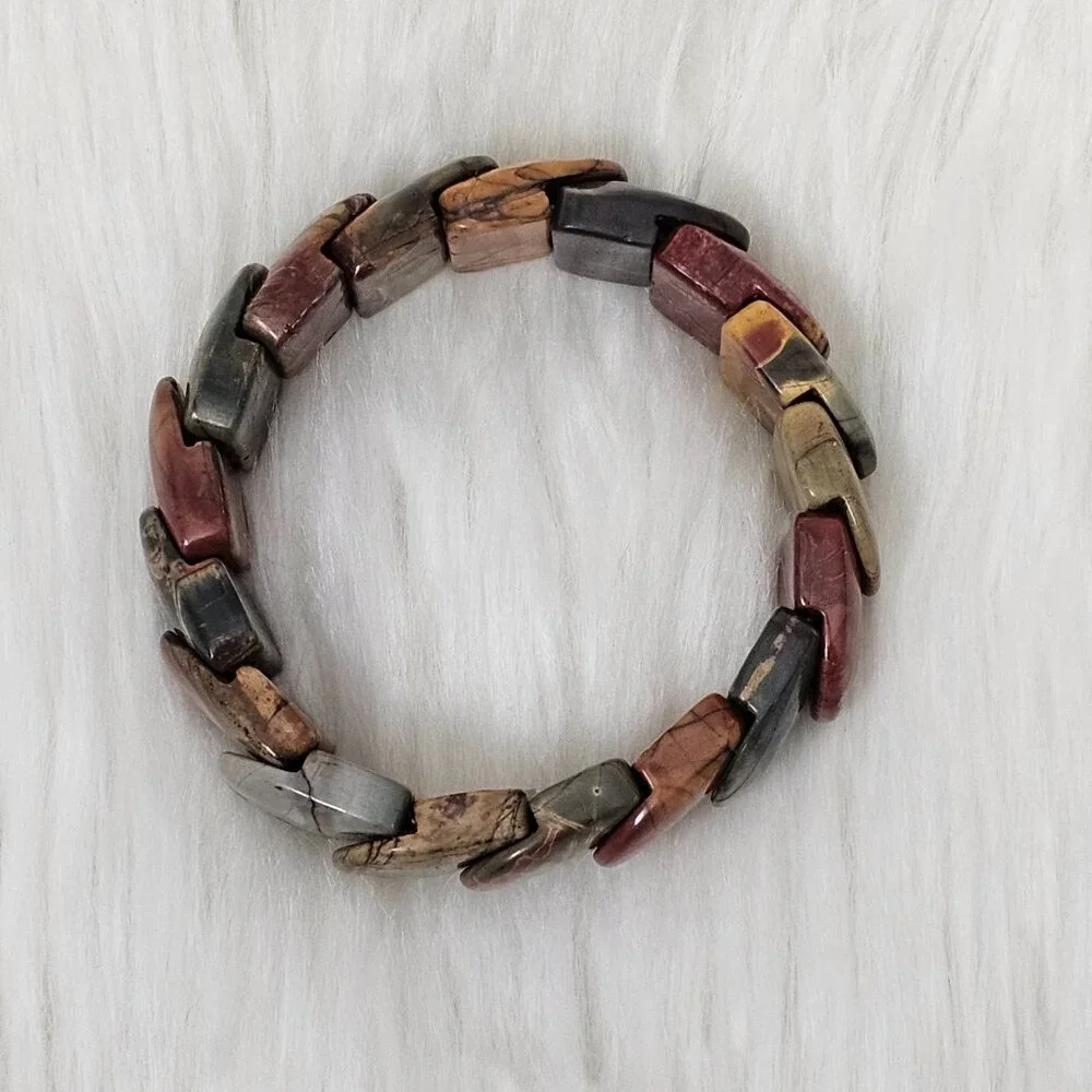 Jasper Natural Stone New Overlap Multi Color Stretch Bracelet